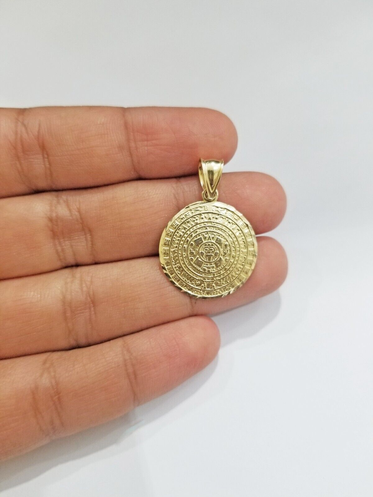 Real 10k Gold Mayan Calendar Circular Charm Pendant 10kt Yellow Gold