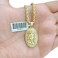 10k Gold Circular Jesus Head Charm Rope Chain Necklace 3mm 26'' Set Pendant 10kt