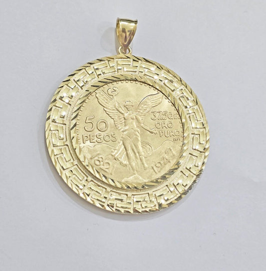 Centenario Coin Charm Solid 10k Yellow Gold 50 Pesos 1947 Centenaro With Bezel