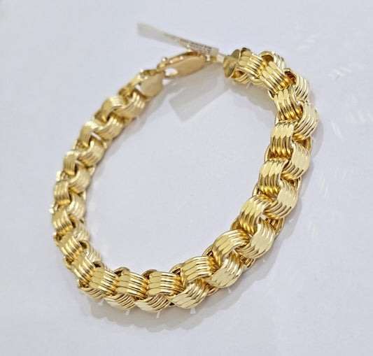 Real 10k Gold Bracelet Byzantine Box 9 Inch 8.5mm 10kt Yellow Gold Men's Genuine