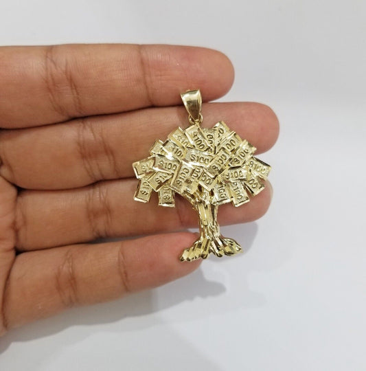 Real 10k Gold Money Tree Charm 1.7 Inch Pendant 10kt Yellow Gold