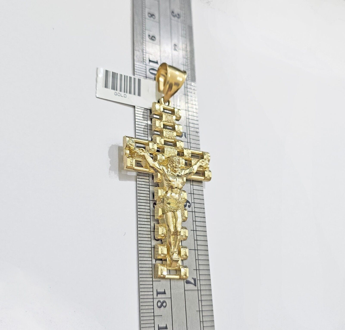 Real 10k Yellow Gold Cross Charm Pendant Mens Jesus Crucifix 3 Inch For Chain