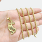 Real 10k Yellow Gold Rope Chain 26'' Necklace Praying Hand Cross Charm Pendant