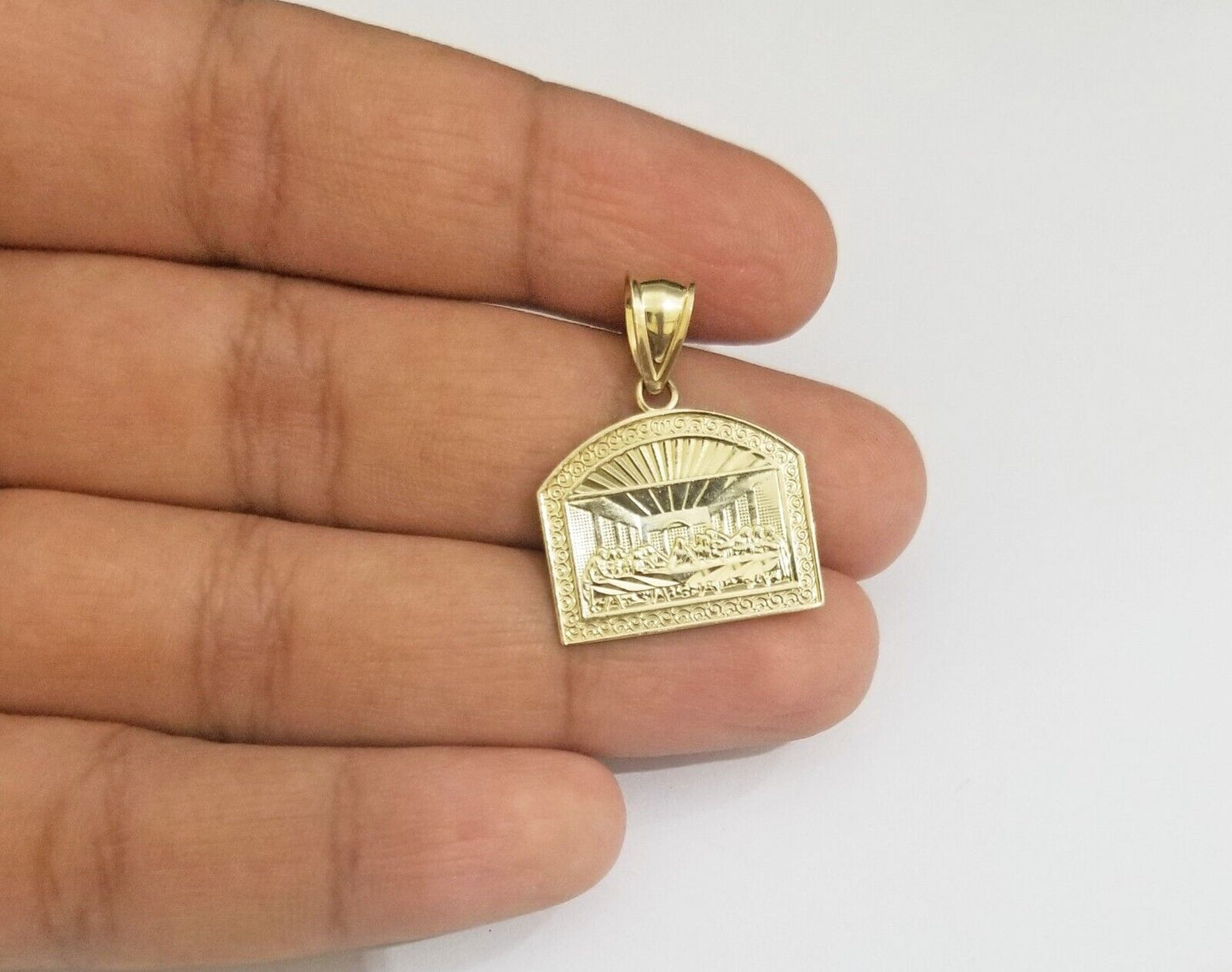 Real 10k Gold Last Supper Charm Dome shape Pendant 10kt Yellow Gold