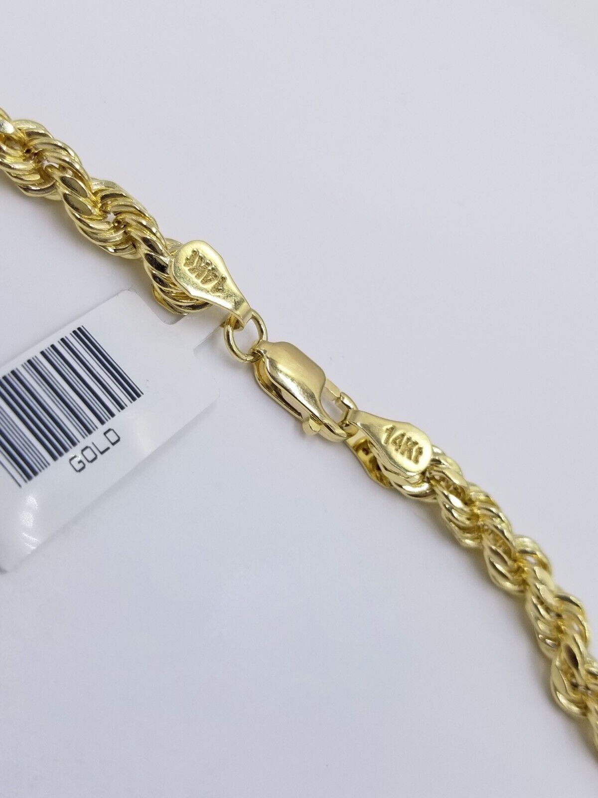 Real 14k Yellow Gold Necklace Rope Chain 5mm 20" inch 14kt Men's Chain For Charm
