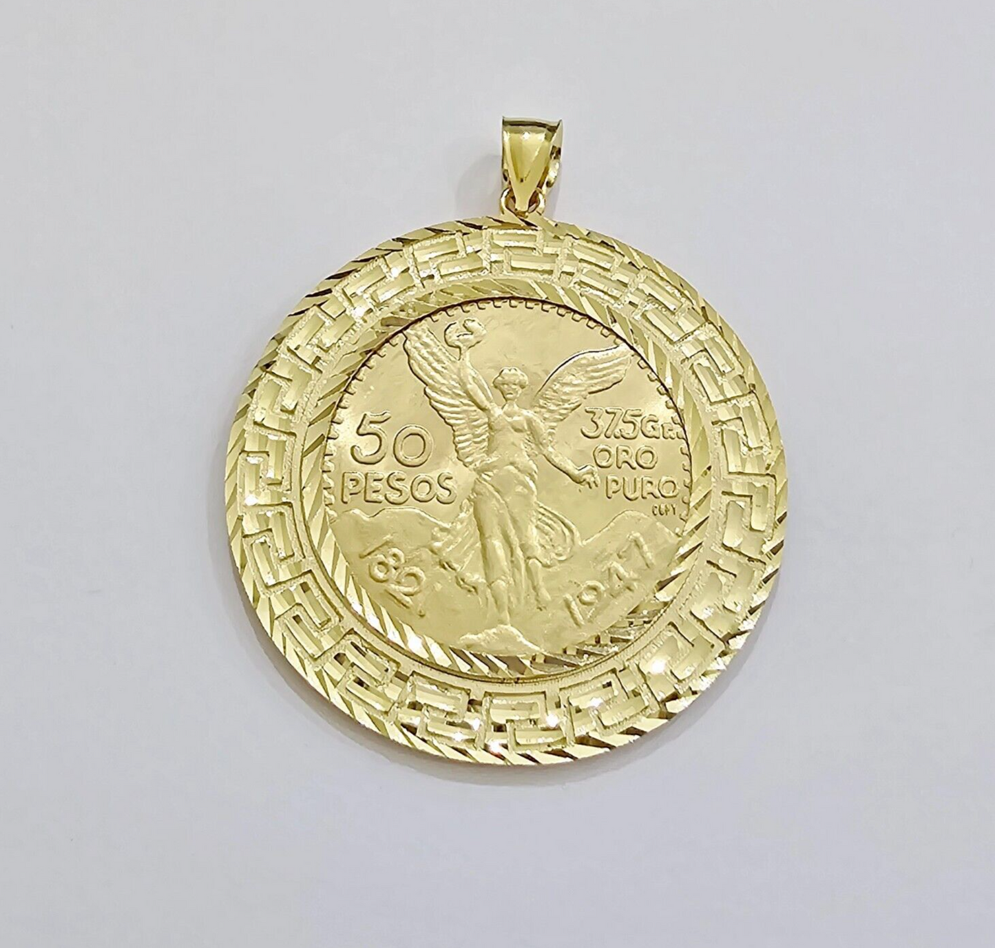 Centenario Coin Charm Solid 10k Yellow Gold 50 Pesos 1947 Centenaro With Bezel