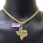 14k Yellow Gold Rope Chain 18'' Inch Necklace Texas Map Charm Pendant Real 14kt