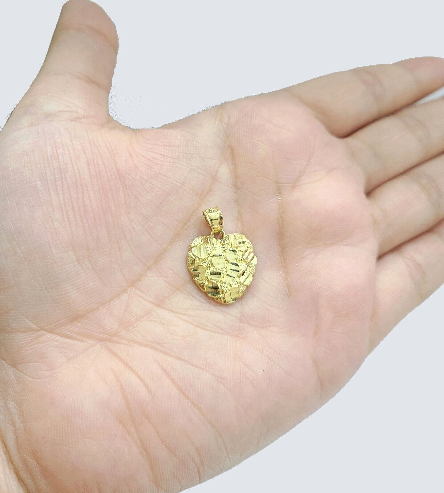 Real 10k Yellow Gold Nugget Heart Pendant 10kt Gold Charm For Necklace