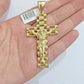 Real 10k Yellow Gold Cross Charm Pendant Mens Jesus Crucifix 3 Inch For Chain
