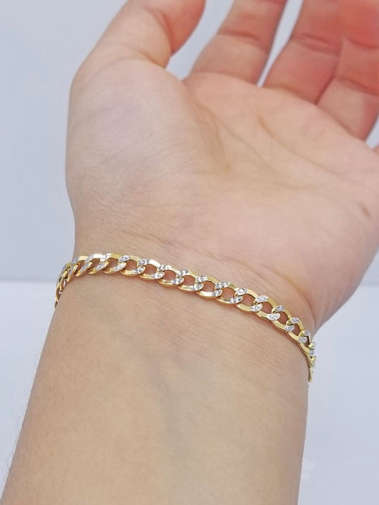 Real 10k Yellow Gold Cuban Curb link Bracelet 4mm 7" Inches Diamond Cut 10kt