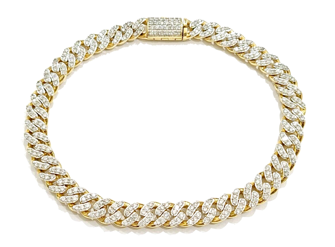 Real 10kt Solid Yellow Gold Miami Cuban Diamond Bracelet Unisex 9'' Inches 7mm