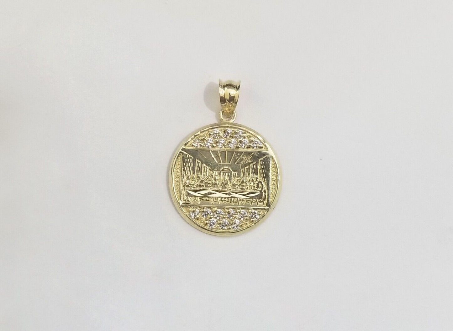 Real 10k Gold Last Supper Charm Circular Pendant 10kt Yellow Gold Men Women