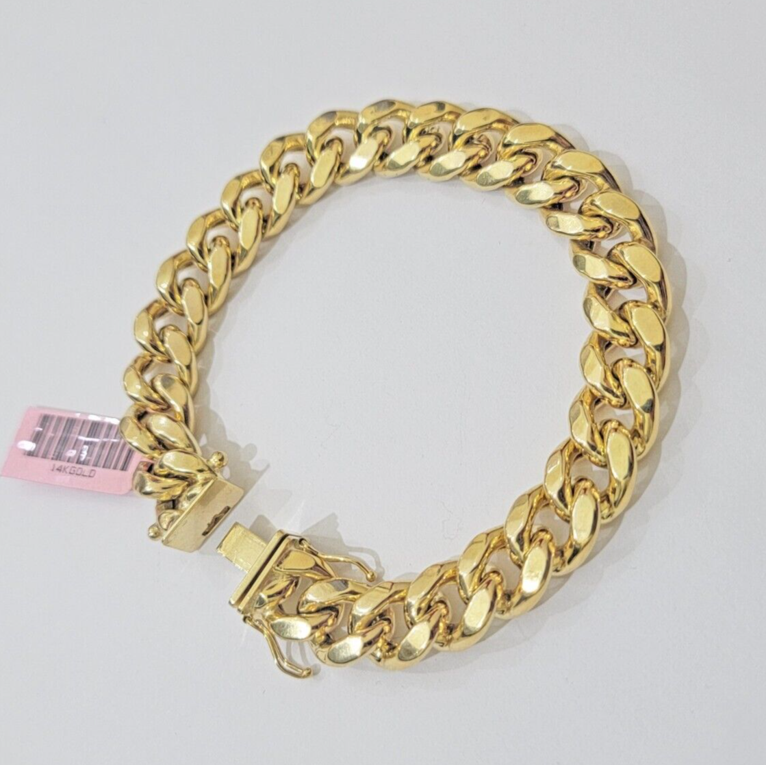 Mens 14k Yellow Gold Bracelet 7.5 Inch Miami Cuban Link Box Clasp REAL 14KT