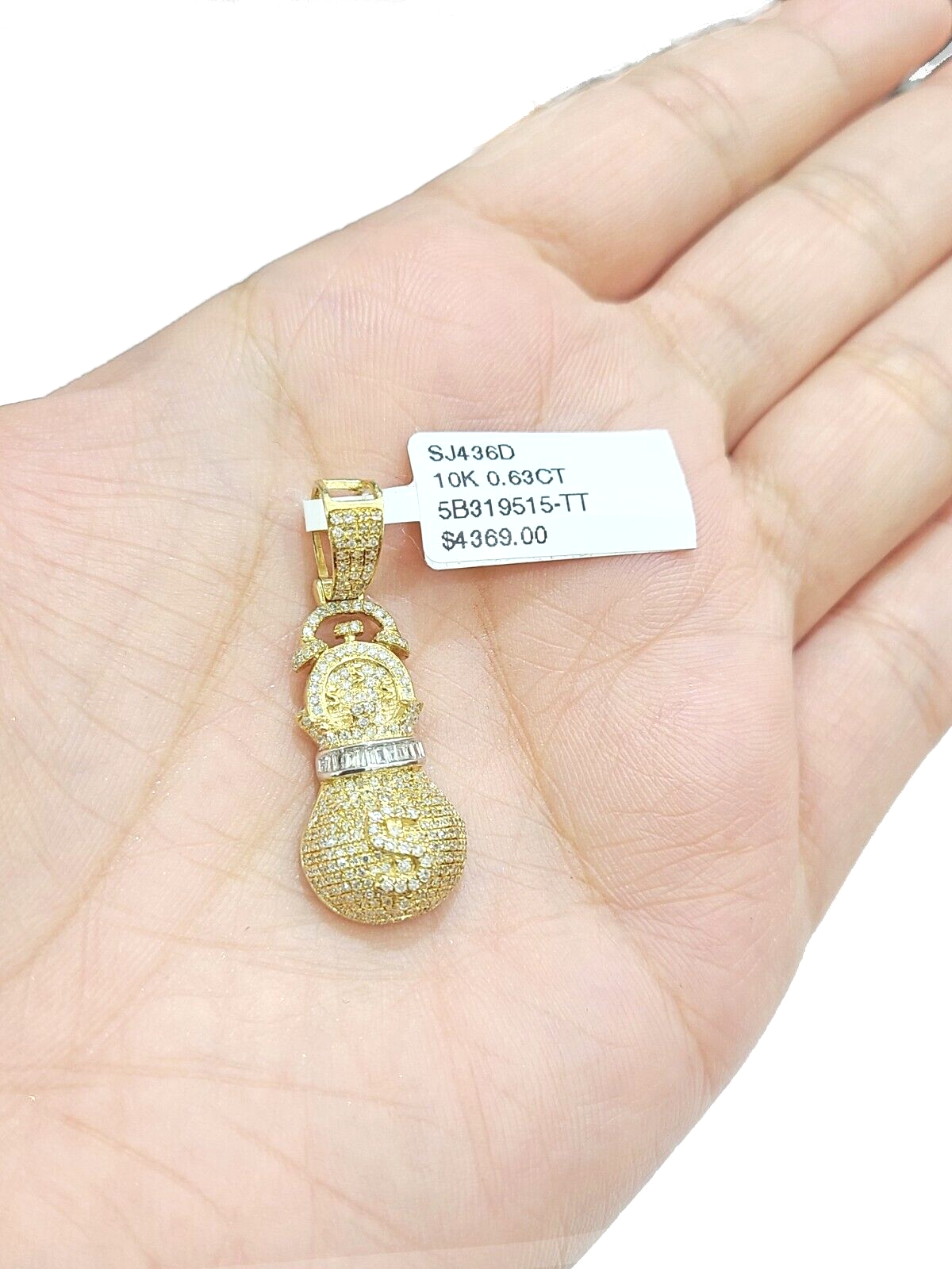 Real 10k Yellow Gold Money Bag Diamond Charm Pendant 10kt for Chain Men Women