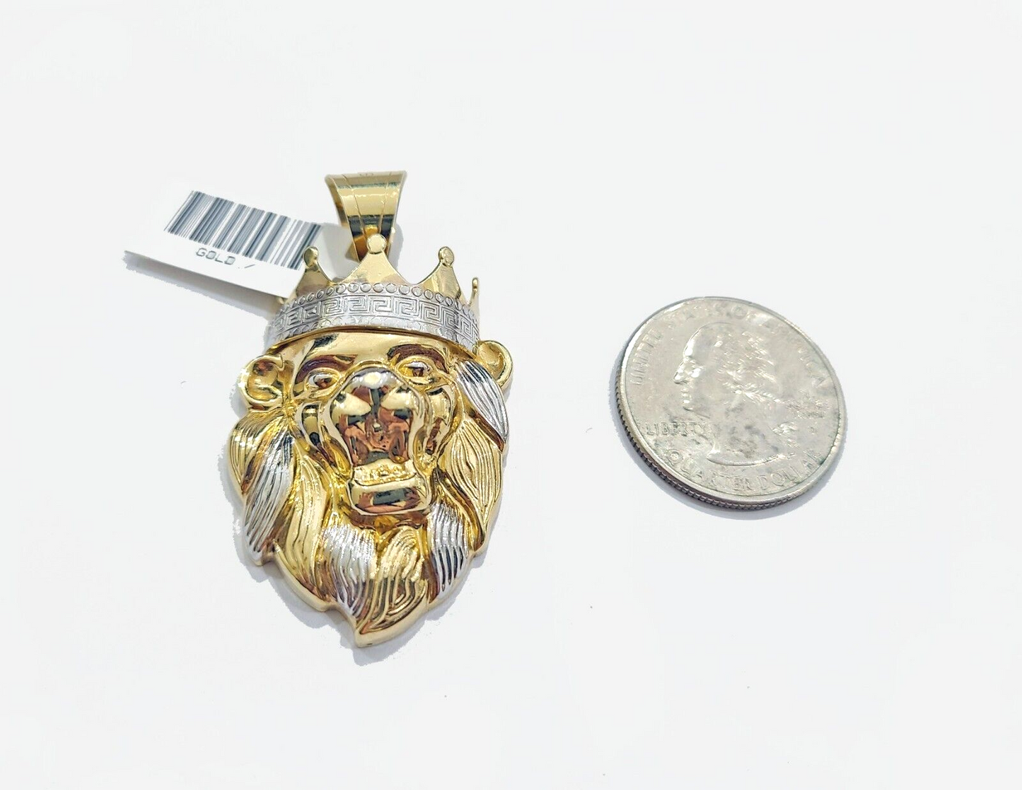 Real 10k Yellow Gold  Lion Head Crown Charm Pendant 10kt for Chain