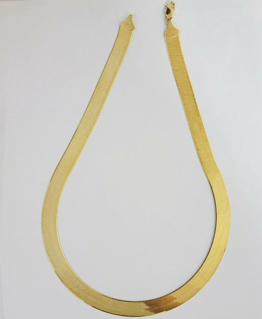 Real 10k Yellow Gold 12mm Herring Bone Chain Necklace 22'' Inch Lobster lock