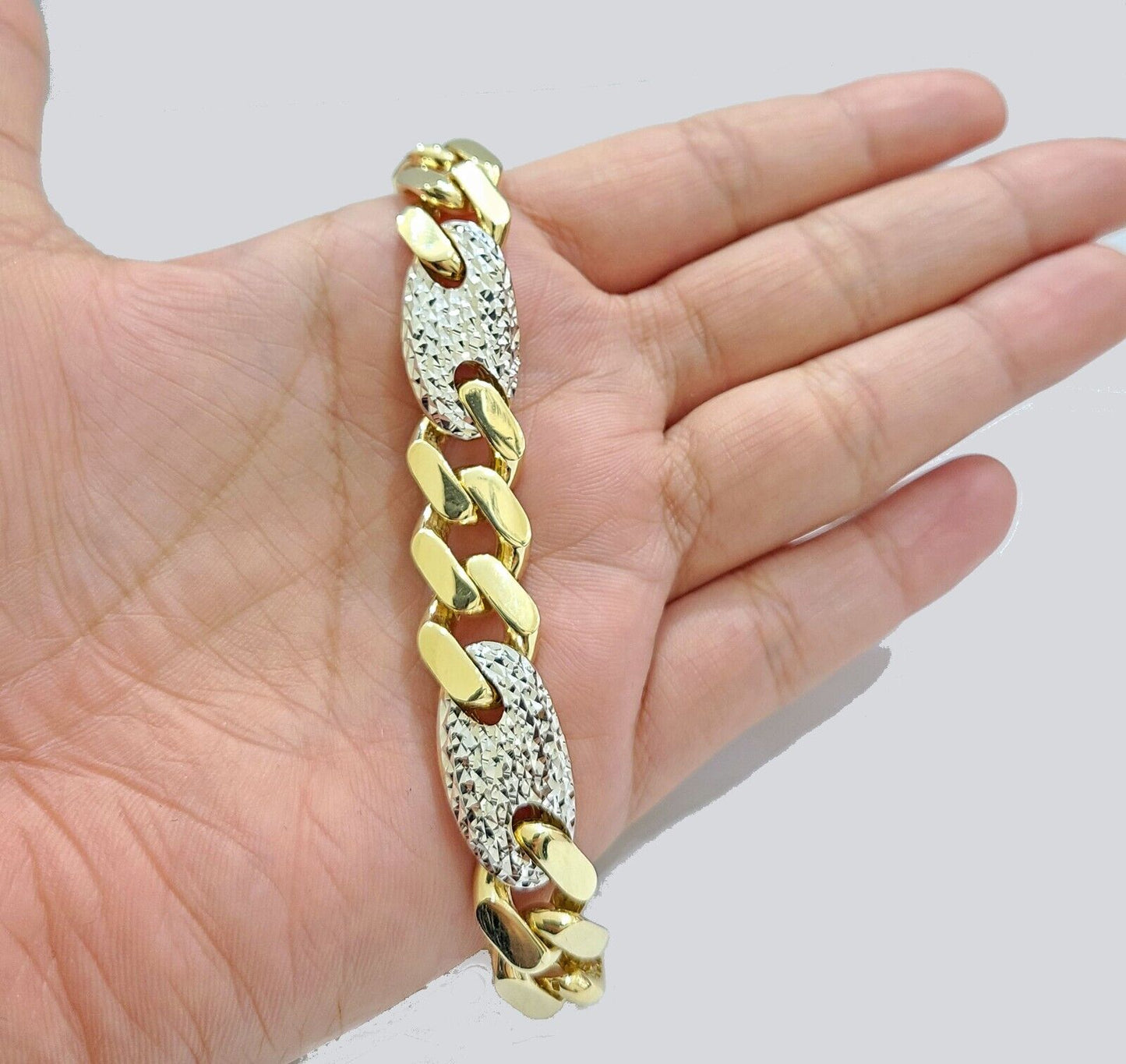 Real 10kt Yellow Gold Miami Cuban Mariner Link Bracelet Unisex 8.5'' 12mm