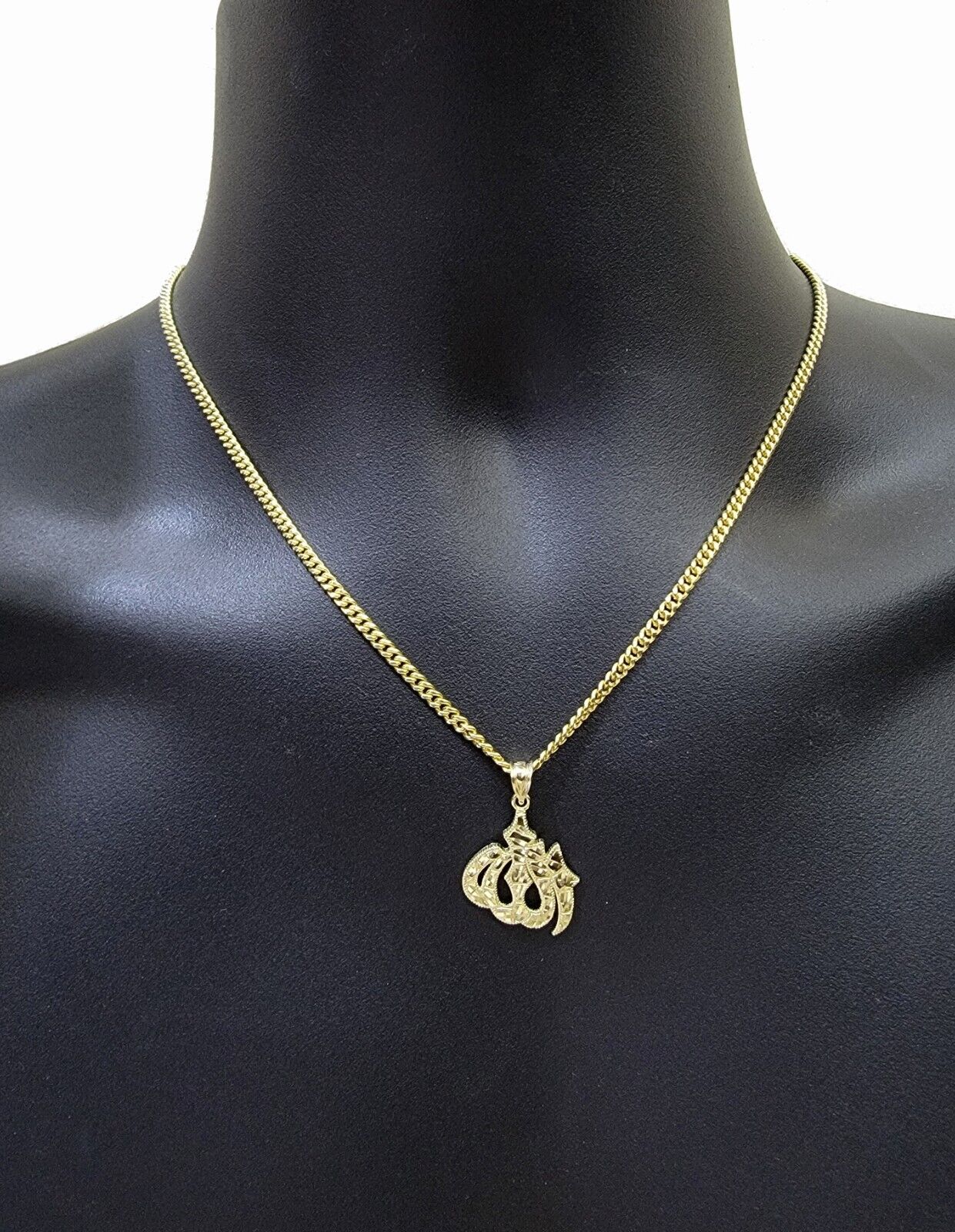 10k Gold Allah Charm Miami Cuban Chain 20" 3mm Necklace Pendant , REAL 10kt SET