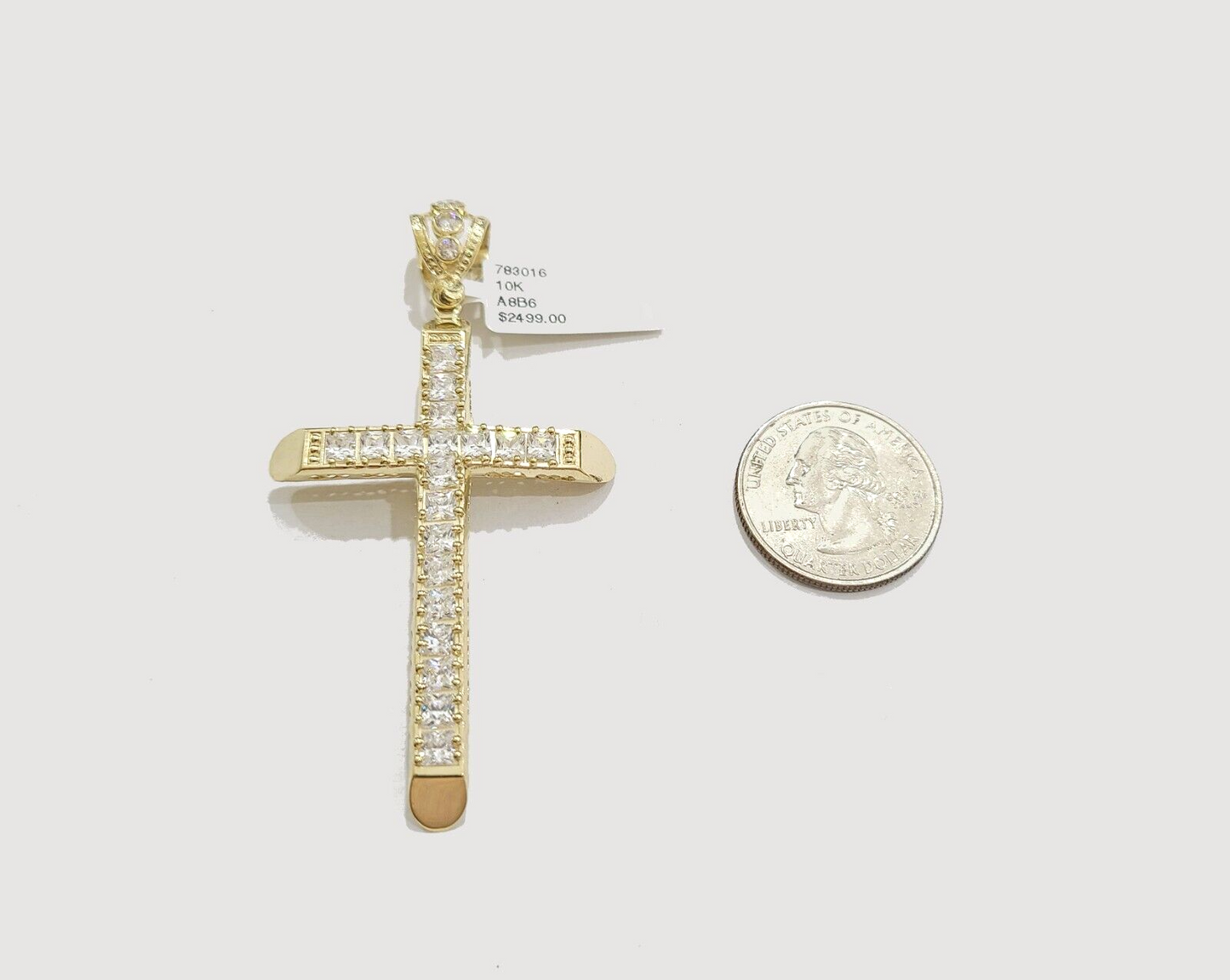 Real 10k Yellow Gold Jesus Cross Charm Pendant 2.5'' Inches