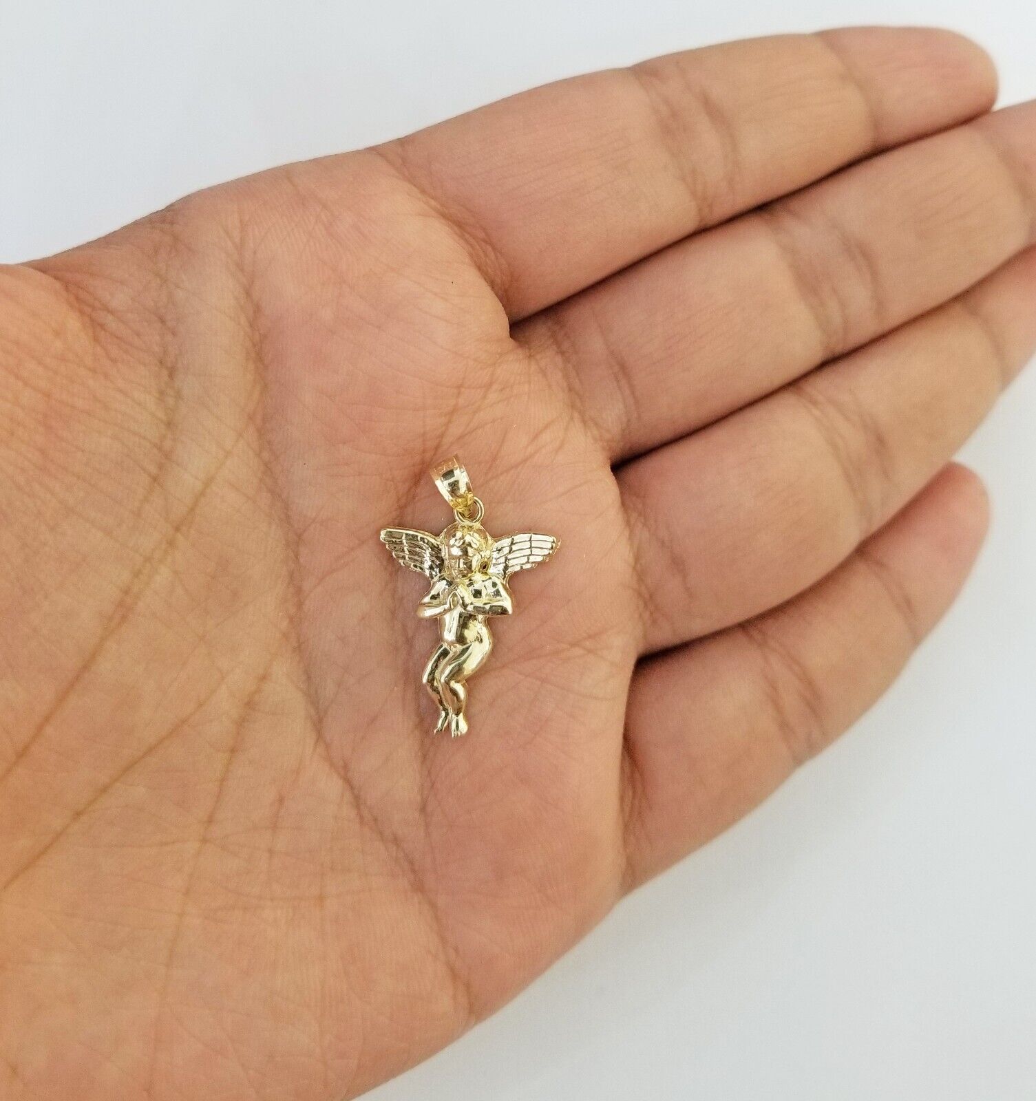 Real 10k Yellow Gold Praying Hand Angel Pendant 10kt Gold Charm For Necklace