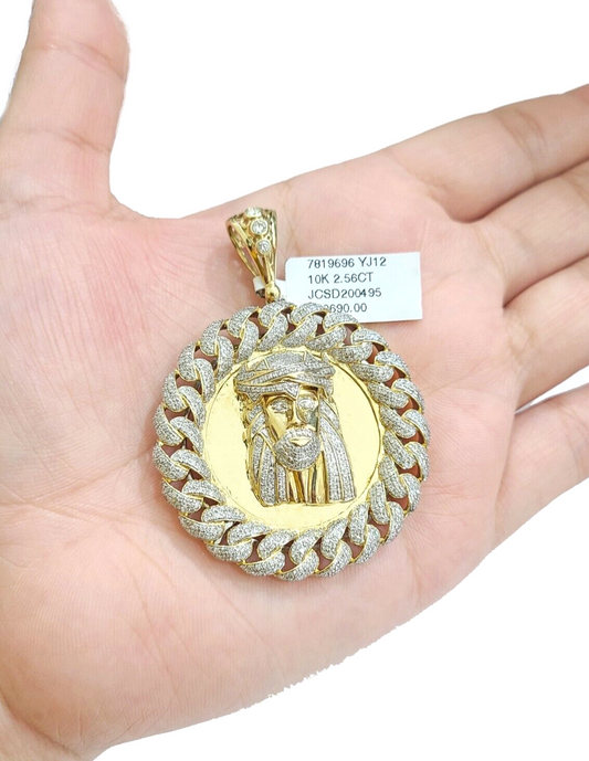 Real 10k Yellow Gold Jesus Head Diamond 2.56CT Pendant Charm For Necklace &Chain