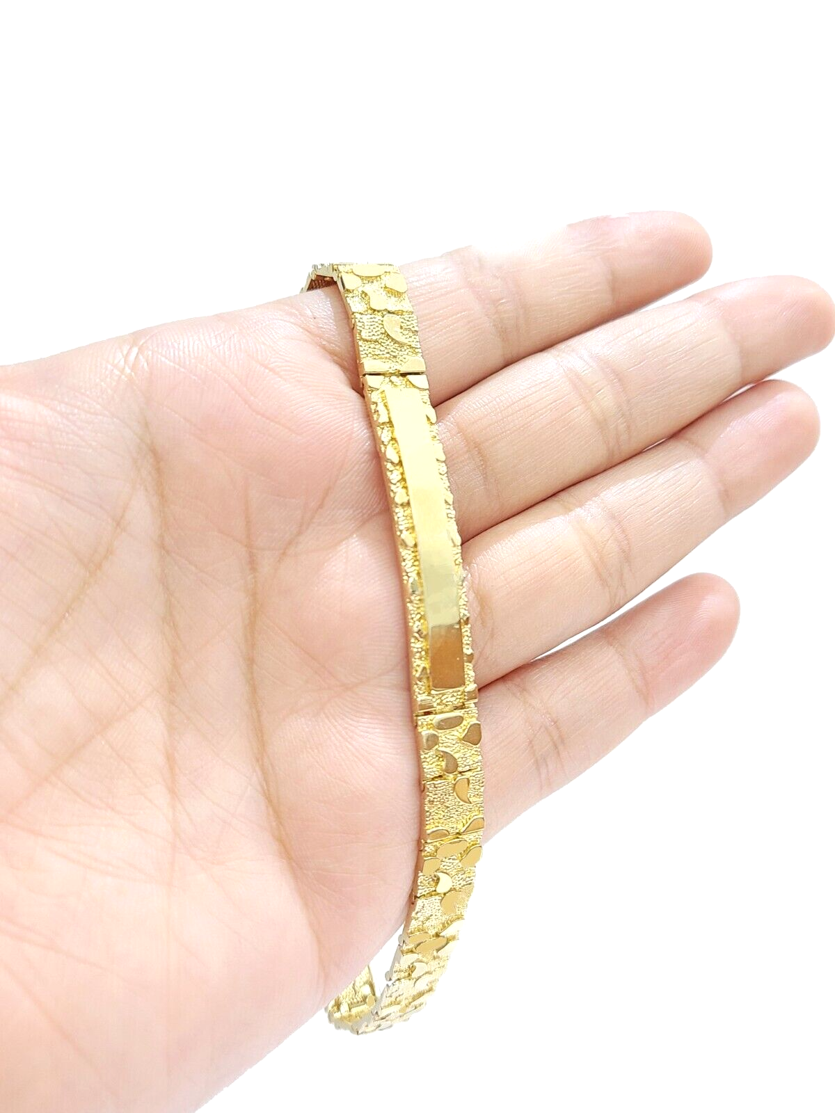 10k Yellow Gold 15mm Nugget Bracelet 8 inches - BVG069 | Nugget bracelet,  Gold nugget ring, Mens gold bracelets