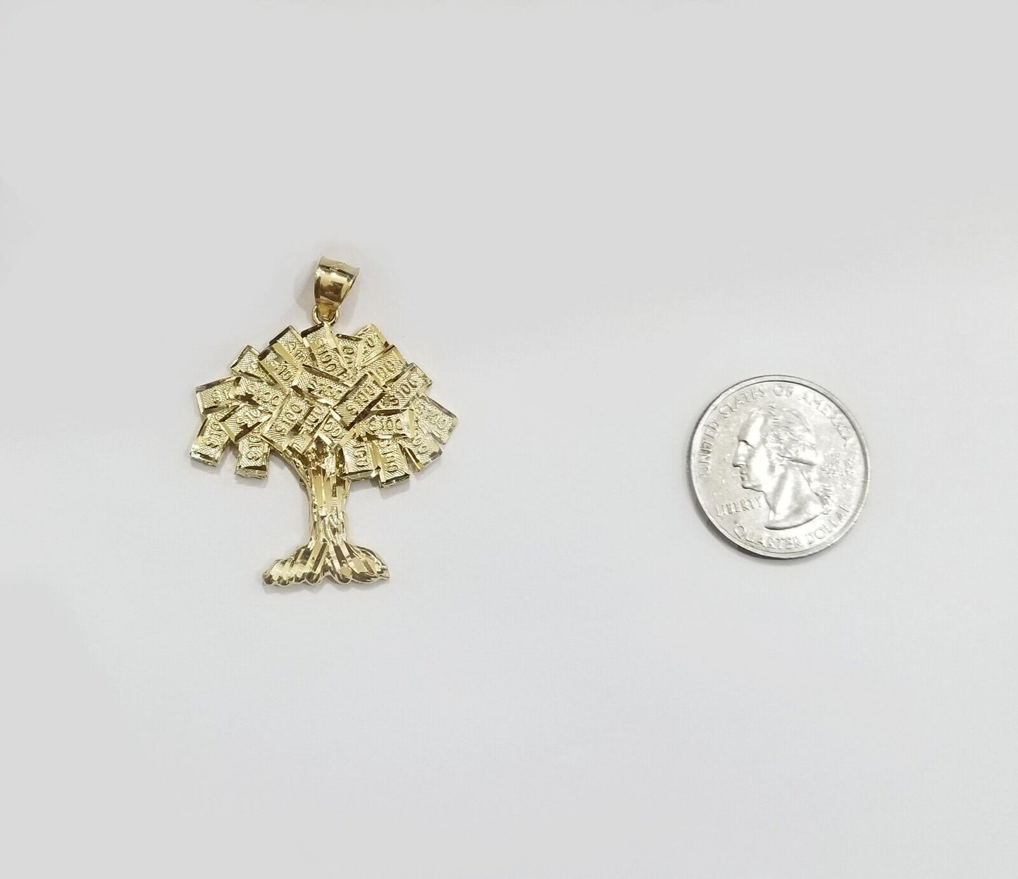 Real 10k Gold Money Tree Charm 1 inch pendant 10kt Yellow Gold