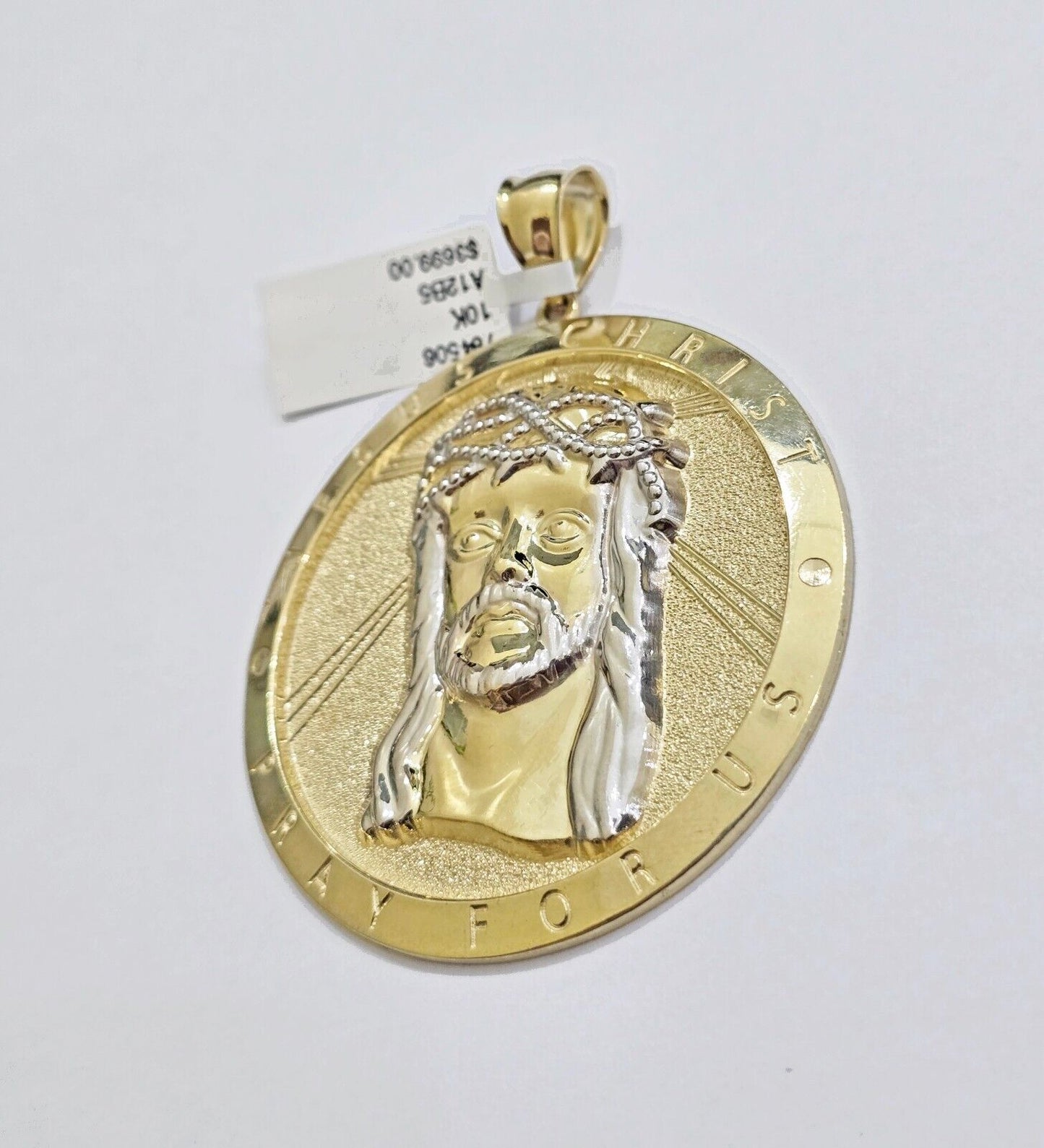 Real 10k Jesus head Charm pendant Mens 2.5 Inch Circular charm Real 10kt