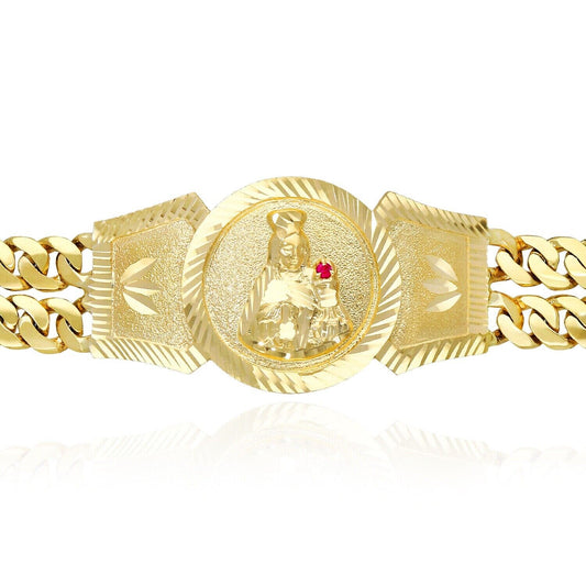 10k Solid Gold Saint Barbara Bracelet Cuban Link 8.25inch Box Lock Oro Brazalete