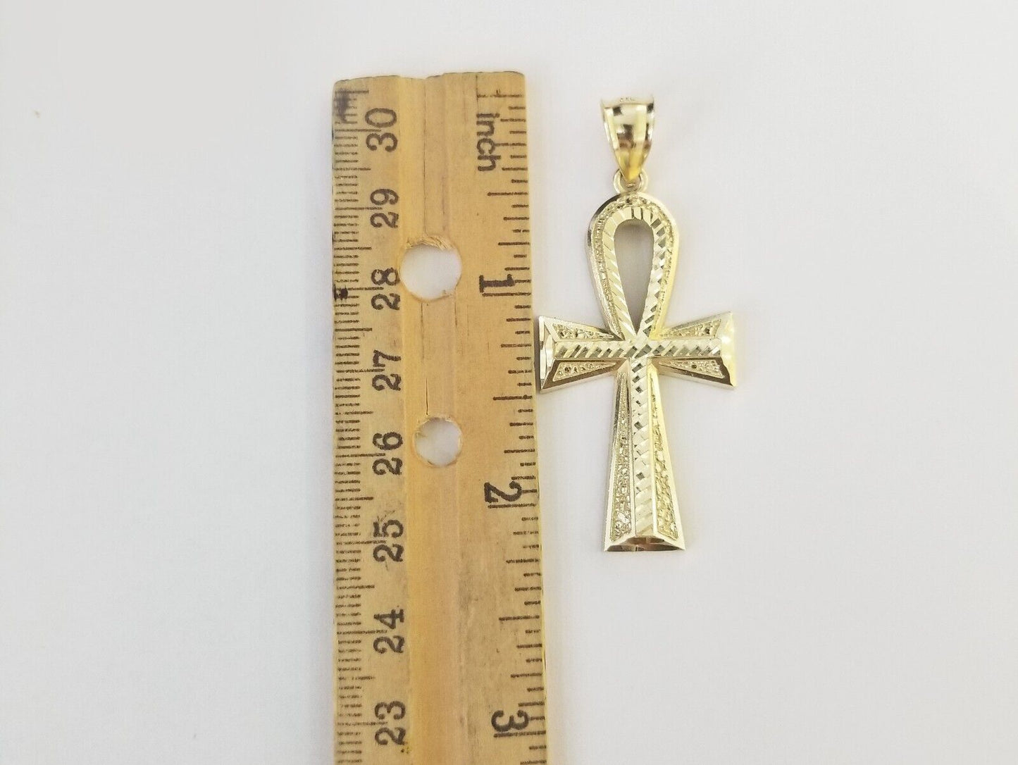 Real 10k Yellow Gold Pendant Ankh Charm Cross Diamond Cut 10kt Gold For Chain