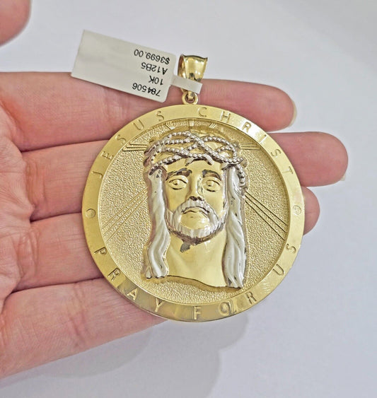 Real 10k Jesus head Charm pendant Mens 2.5 Inch Circular charm Real 10kt