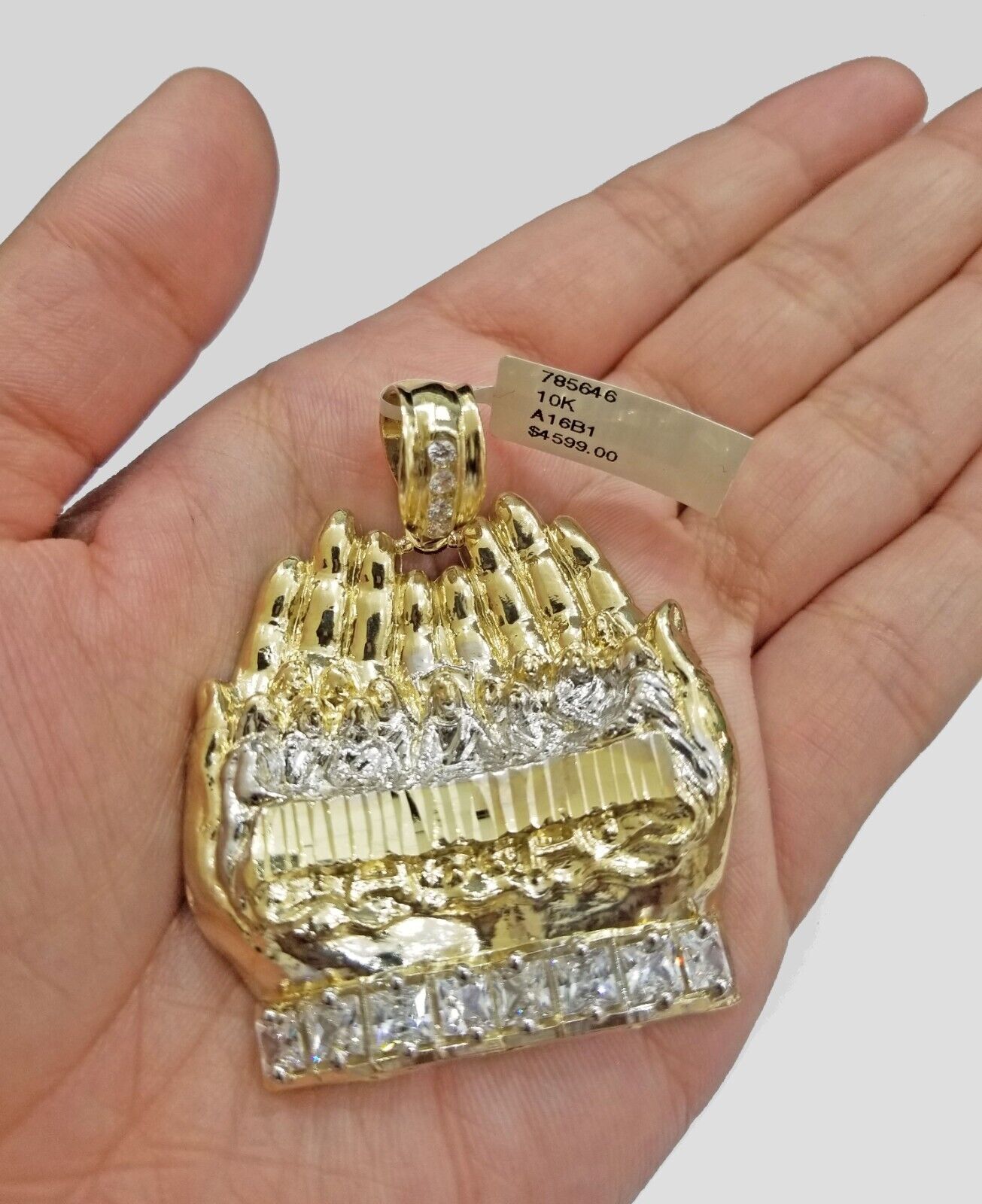 Real 10kt Yellow Gold Praying Hand Last Supper Pendant charm 3D style