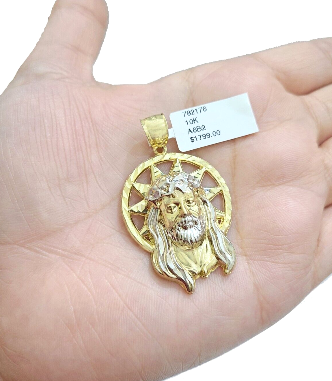 10k Gold Circular Jesus Star Head Charm Rope Chain Necklace 6mm 24'' Set Pendant