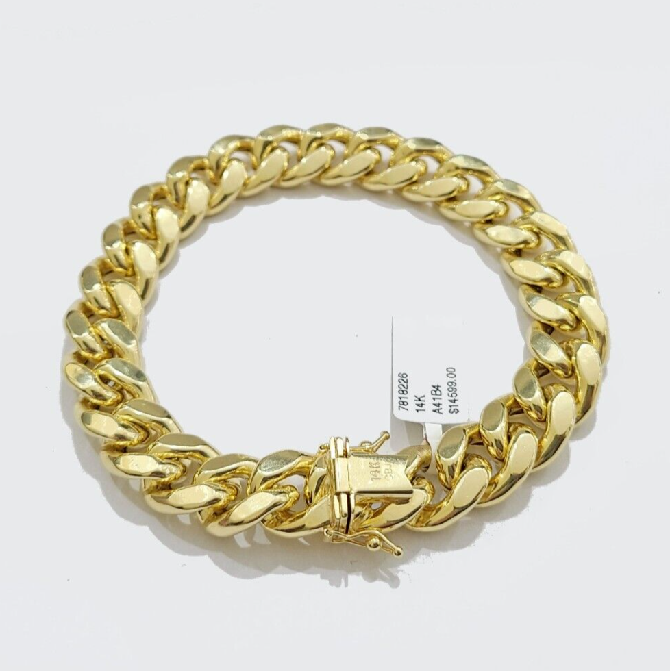 13mm 14k Yellow Gold Bracelet Miami Cuban Link 7 Inch Small Wrist Mens REAL 14kt