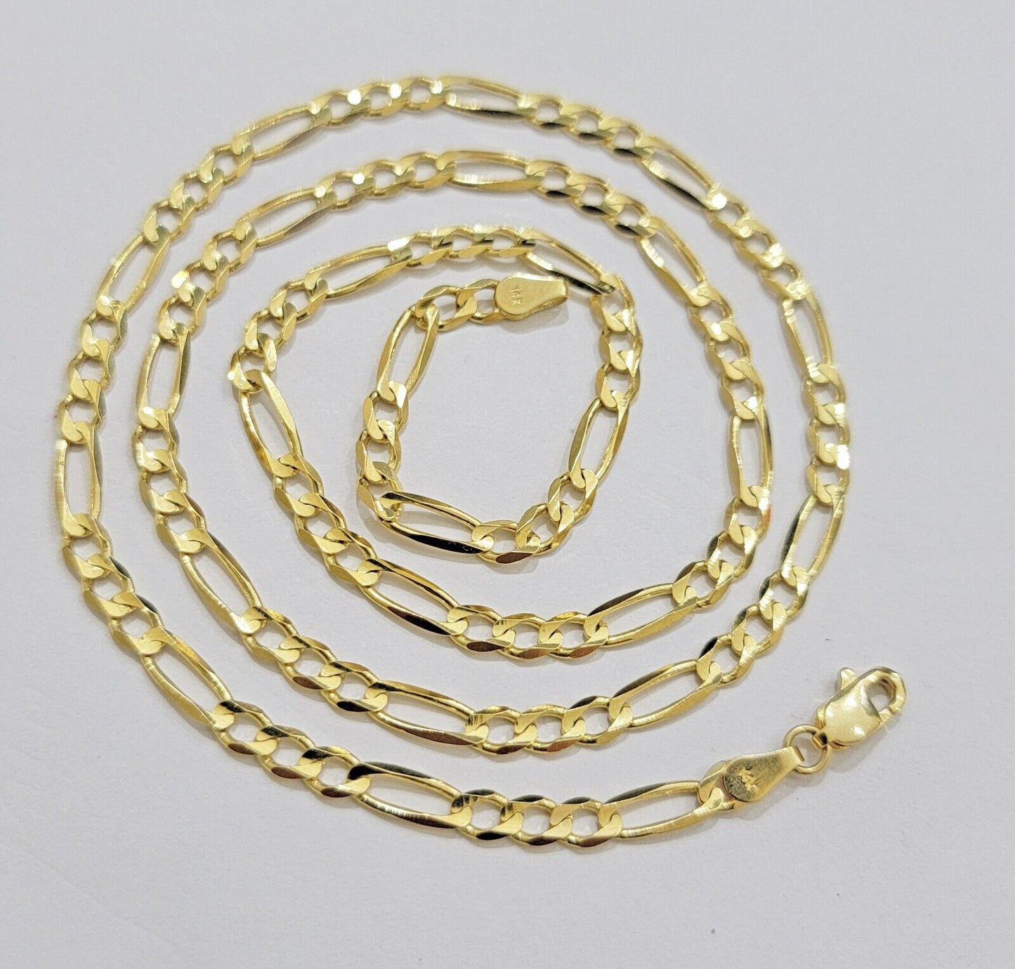 Solid 14k Yellow Gold Figaro chain Necklace 24 Inch 3.5mm Men's STRONG REAL 14kt