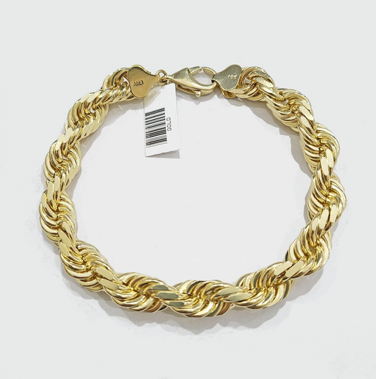 Real 10k Yellow Solid Gold 10mm Rope Bracelet 9'' inch 10kt Unisex