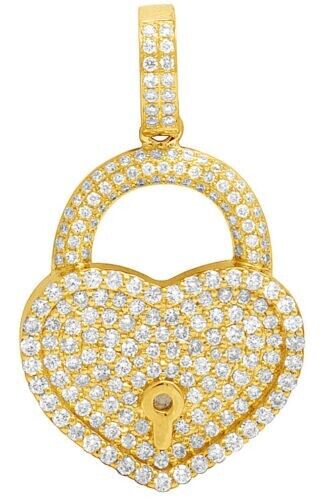 10k Gold Real Diamond Heart Lock Charm 0.50 CT Yellow Pendant Men Women Genuine