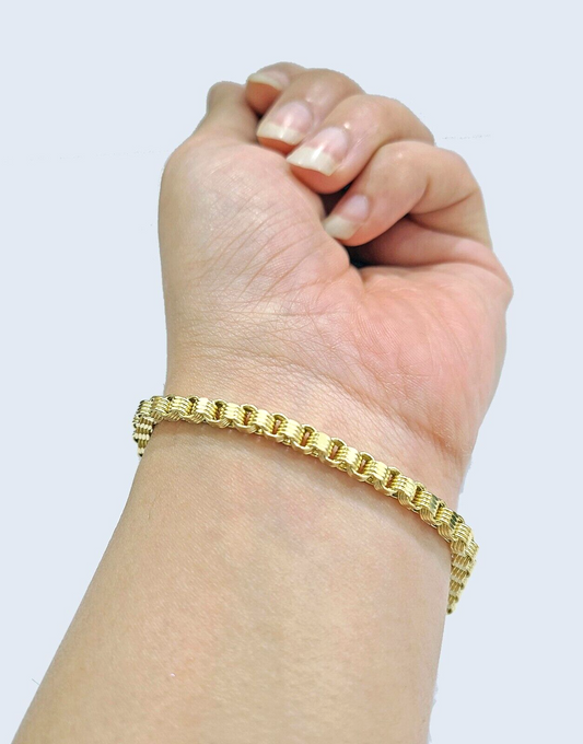 Real 10k Yellow Gold 4mm Box Byzantine Bracelet 8" inch 10kt Unisex Men Women