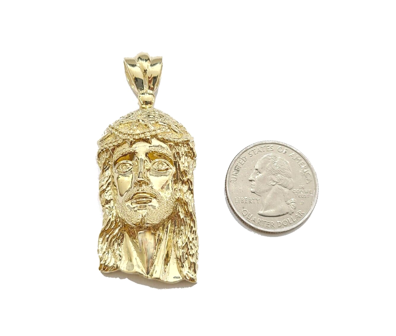 Real 10k Gold Jesus Head Charm Pendant 2'' Inch 10KT Yellow Gold