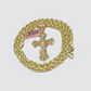 Real 14k Yellow Gold Rope Chain 5mm 18'' Necklace Jesus Cross Charm Pendant 14kt