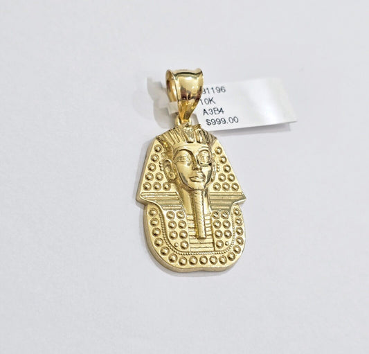 10k Yellow Gold Pendant Pharoah Head Charm Egyptian REAL 10kt For Mens Chain