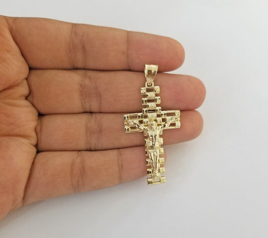 Real 10k Yellow Gold Cross Pendant Charm Jesus Crucifix Men 10kt