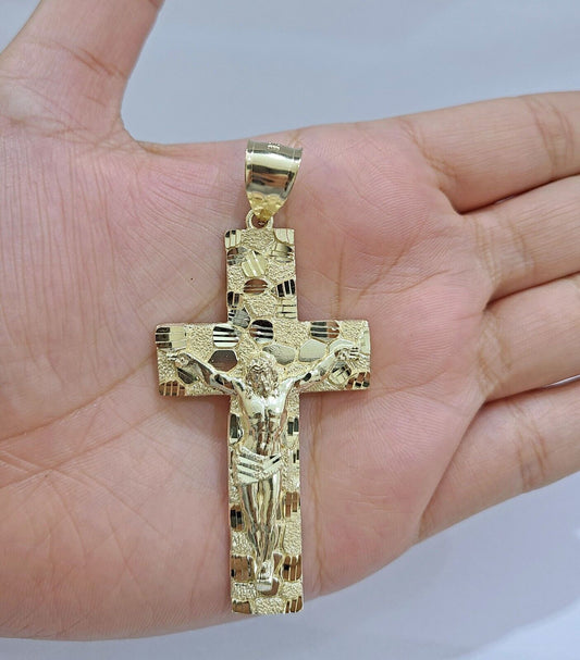 Real 10k Yellow Gold Jesus Cross Charm Pendant 2.5'' Inches