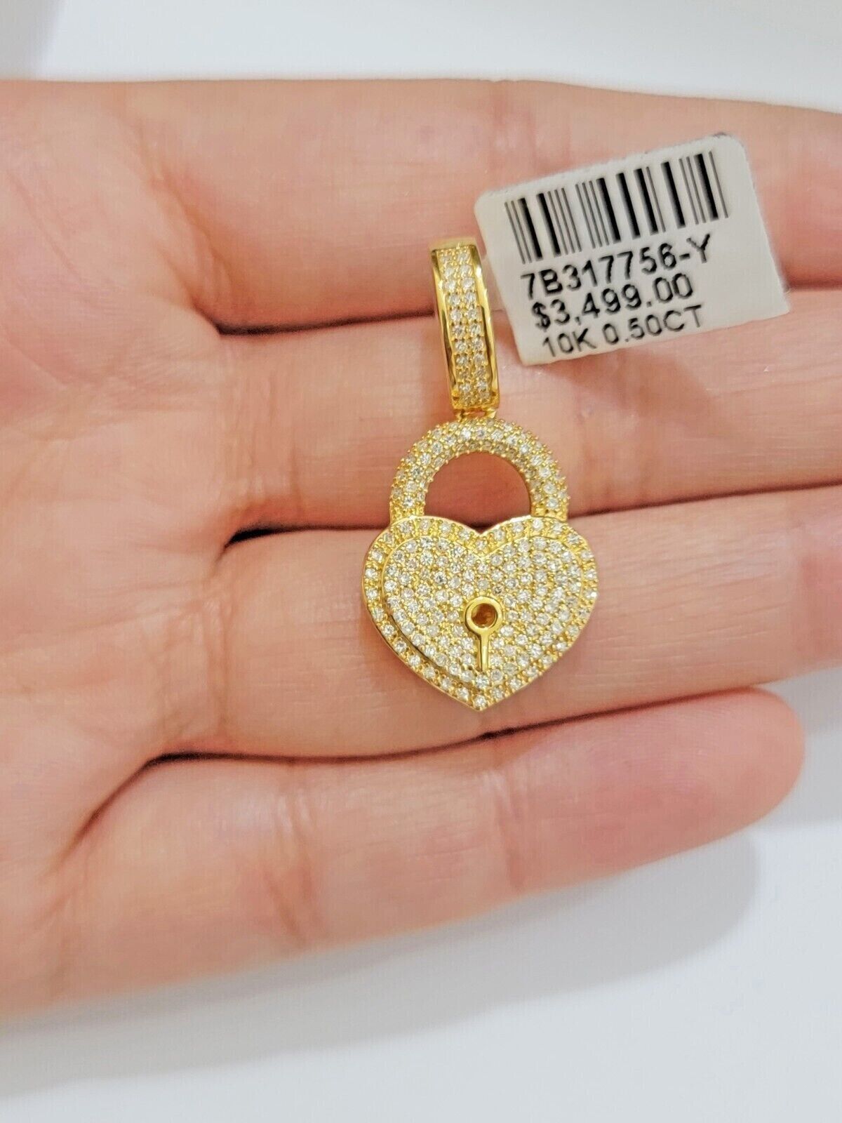 10k Gold Real Diamond Heart Lock Charm 0.50 CT Yellow Pendant Men Women Genuine