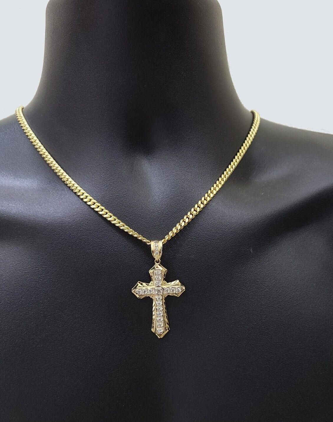 Real 10k Yellow Gold Miami Cuban Chain 5mm 20" inch Necklace Jesus Cross Charm