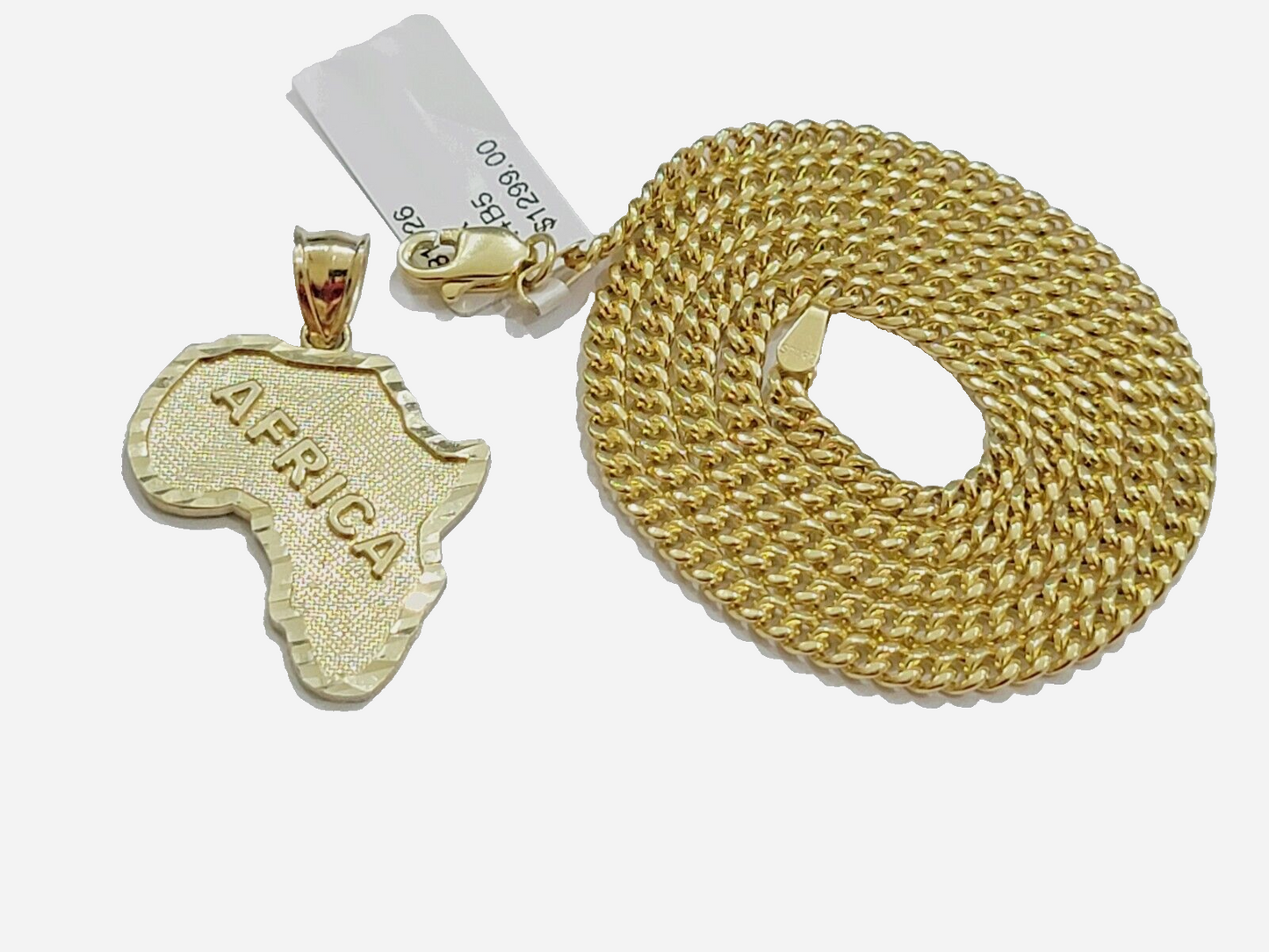 10k Yellow Gold Africa Map Miami Cuban Chain Charm Pendant 18 Inch Necklace SALE
