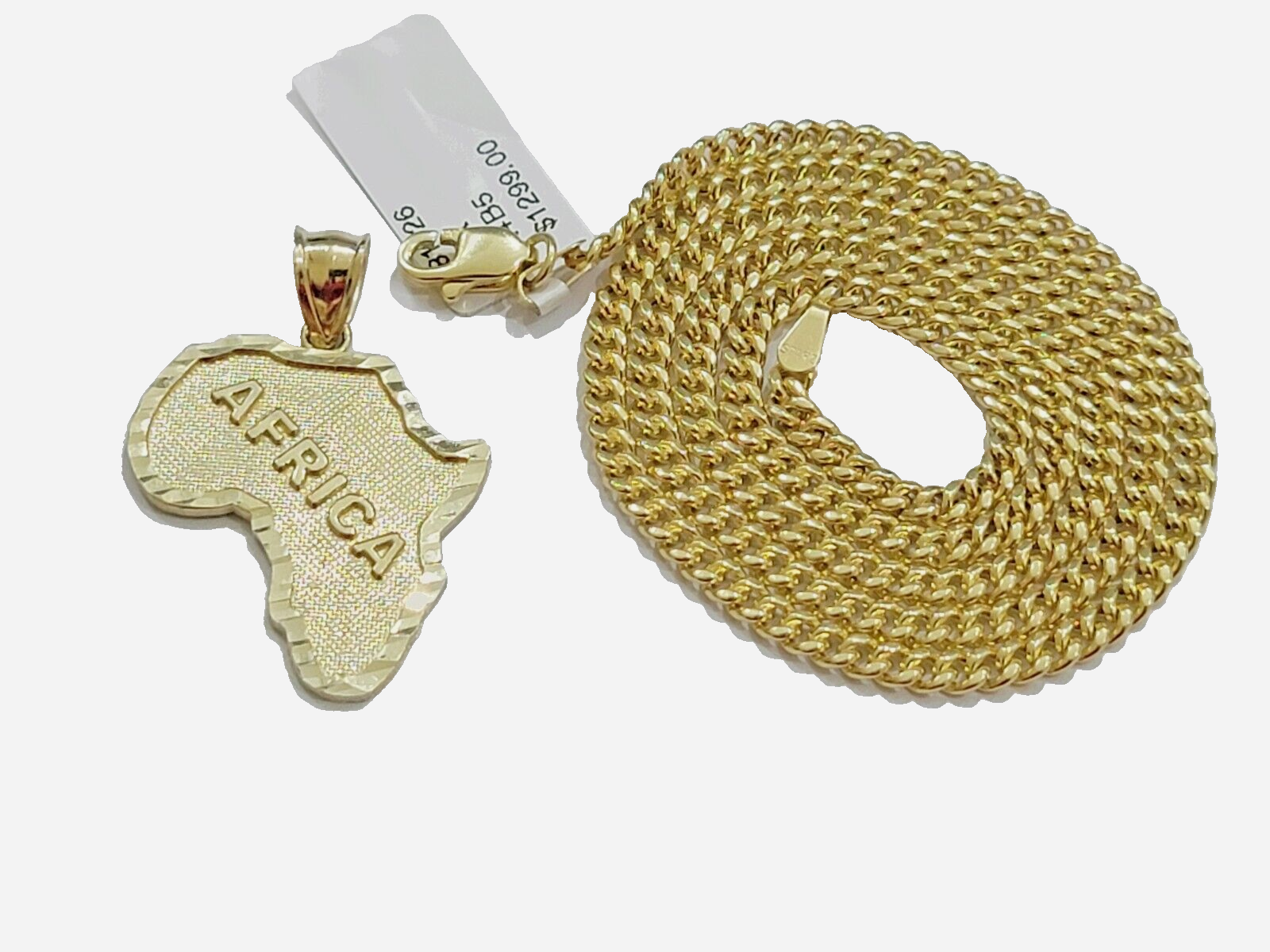 10k Yellow Gold Africa Map Miami Cuban Chain Charm Pendant 18 Inch Necklace SALE
