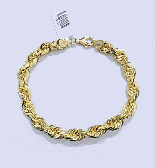 Real 10k Yellow Solid Gold 7mm Rope Bracelet 8'' inch 10kt Unisex