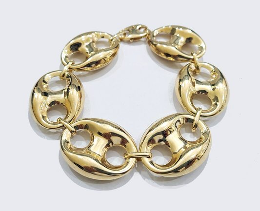 Real 10kt Yellow Gold Mariner Link Bracelet Unisex 8'' 24mm