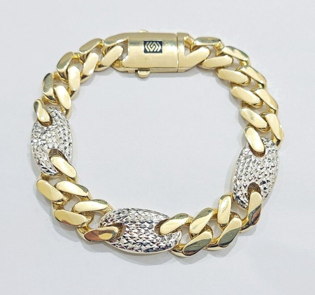 Real 10kt Yellow Gold Miami Cuban Mariner Link Bracelet Unisex 8.5'' 12mm